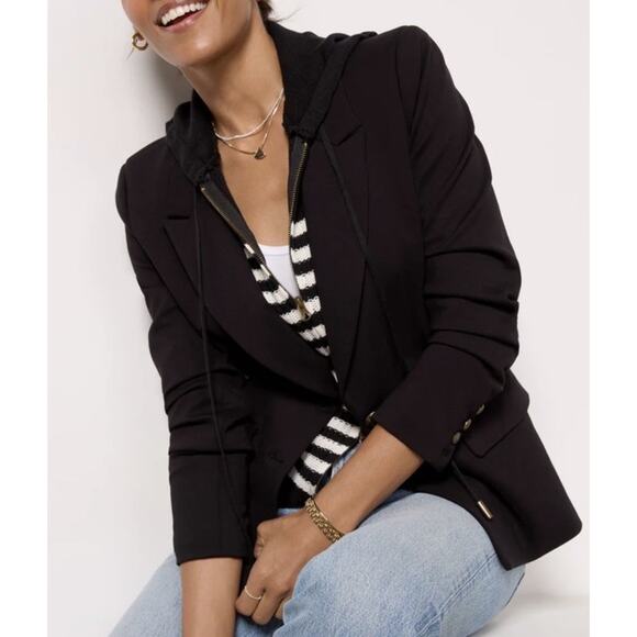 Evereve Dawson Black Hooded Dickey Blazer Jacket Women's Size Medium M - Picture 2 of 11